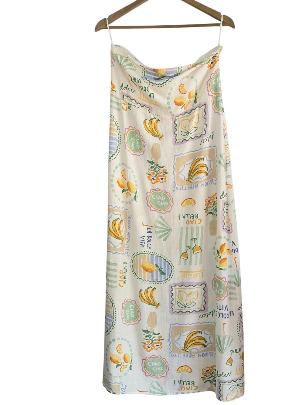 PAPER HEART Strapless Travel Print Print Slip Dress Size XL Linen Blend - Picture 3 of 13